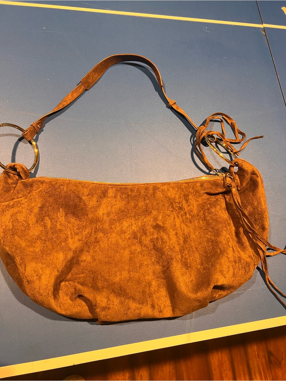 Shiraleah Brown Faux Suede Hobo Crescent Shape Shoulder Bag Fall Fringe